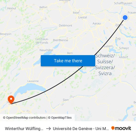 Winterthur Wülflingen to Université De Genève - Uni Mail map