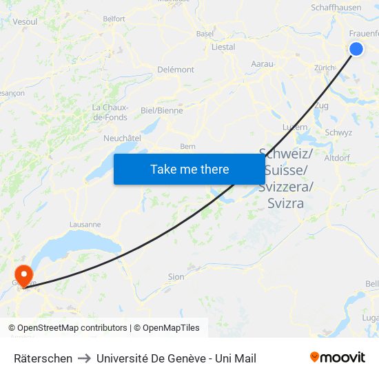 Räterschen to Université De Genève - Uni Mail map