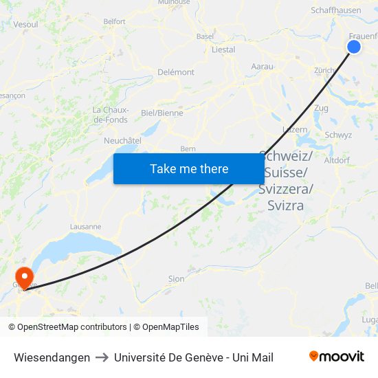 Wiesendangen to Université De Genève - Uni Mail map