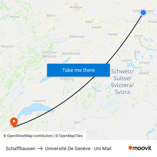 Schaffhausen to Université De Genève - Uni Mail map