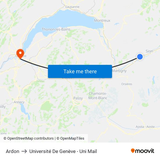 Ardon to Université De Genève - Uni Mail map