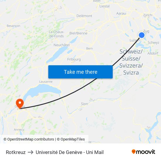 Rotkreuz to Université De Genève - Uni Mail map