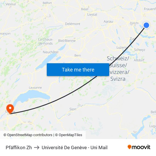 Pfäffikon Zh to Université De Genève - Uni Mail map
