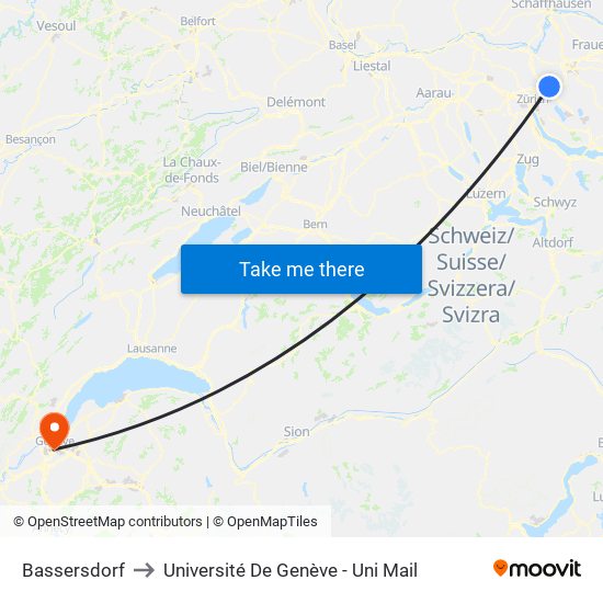 Bassersdorf to Université De Genève - Uni Mail map