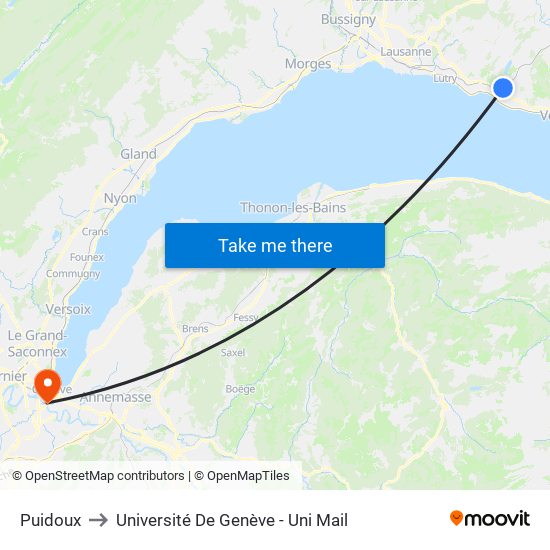 Puidoux to Université De Genève - Uni Mail map