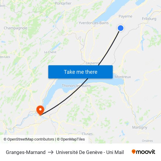 Granges-Marnand to Université De Genève - Uni Mail map