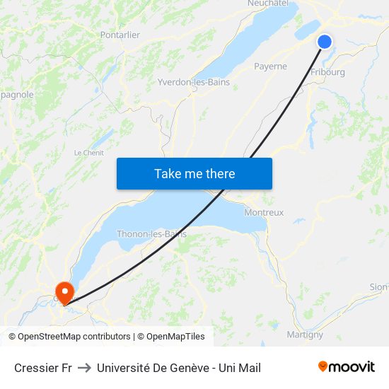 Cressier Fr to Université De Genève - Uni Mail map
