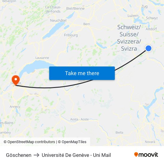 Göschenen to Université De Genève - Uni Mail map