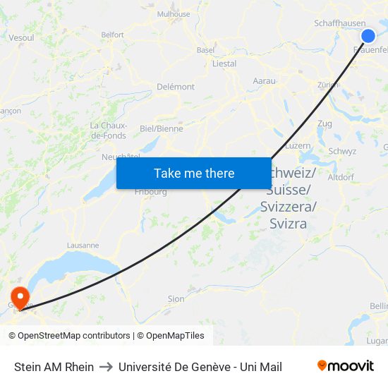 Stein AM Rhein to Université De Genève - Uni Mail map
