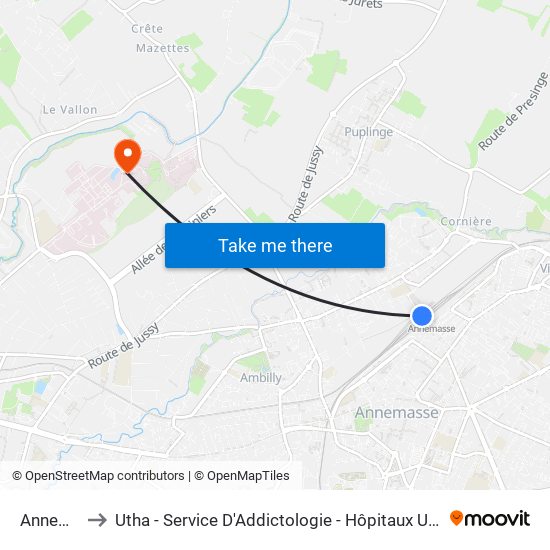 Annemasse to Utha - Service D'Addictologie - Hôpitaux Universitaires De Genève map