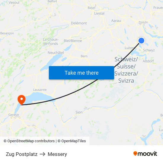 Zug Postplatz to Messery map