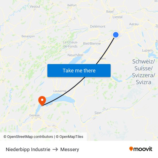 Niederbipp Industrie to Messery map