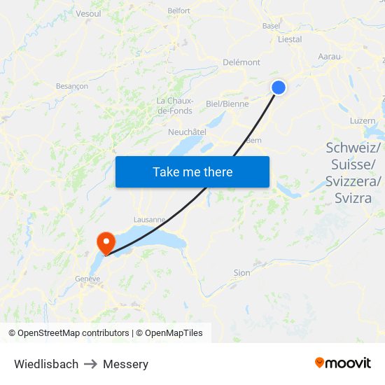 Wiedlisbach to Messery map