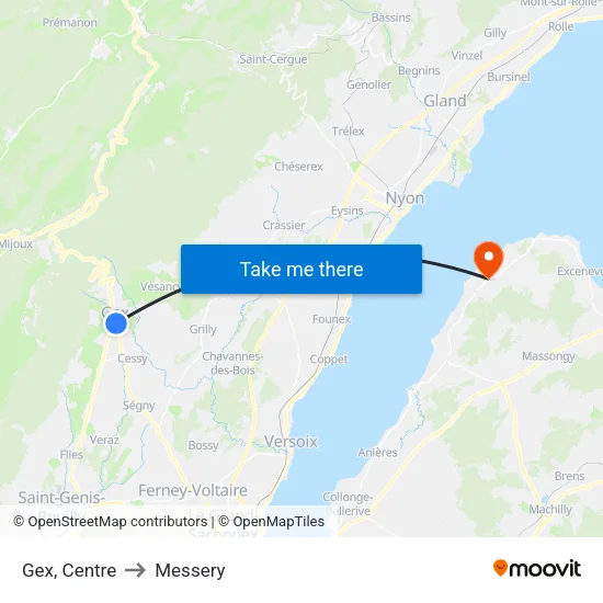 Gex, Centre to Messery map
