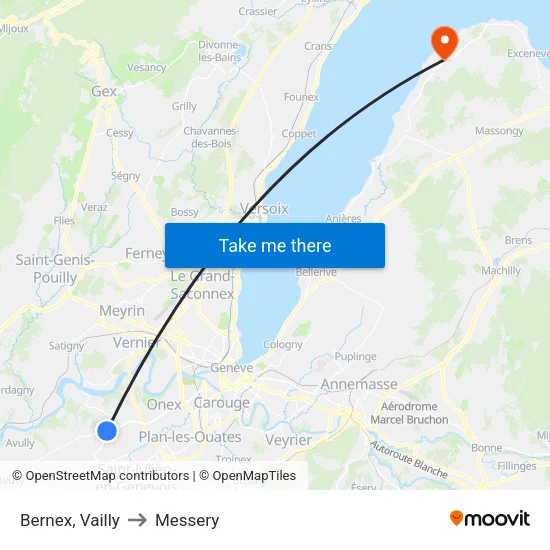 Bernex, Vailly to Messery map