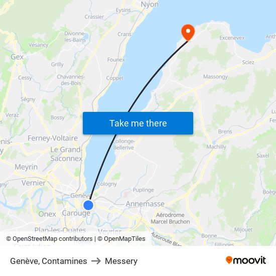 Genève, Contamines to Messery map