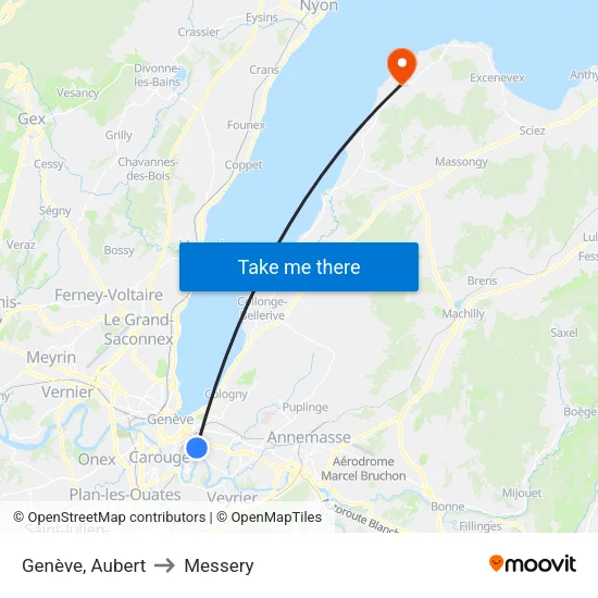 Genève, Aubert to Messery map