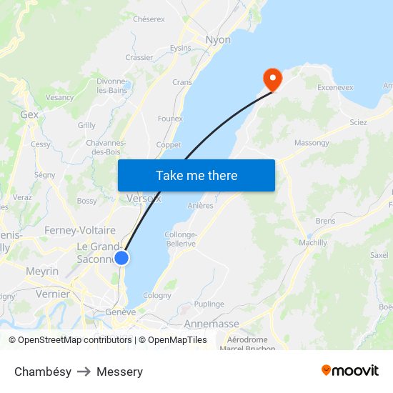 Chambésy to Messery map
