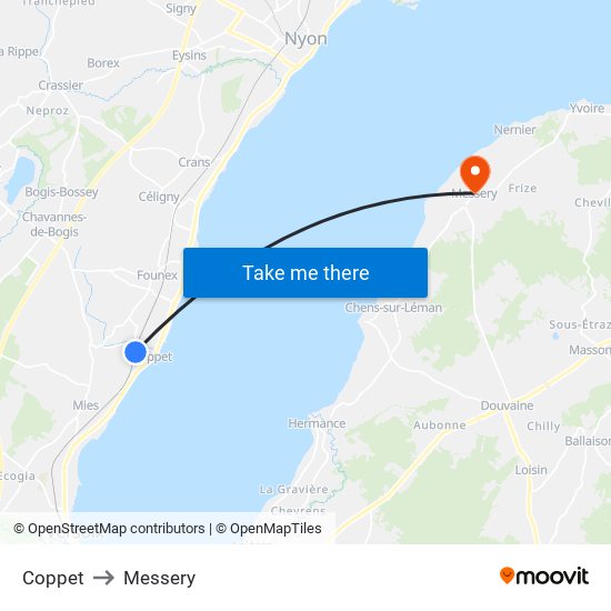 Coppet to Messery map