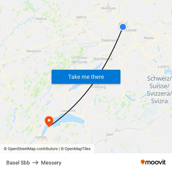 Basel Sbb to Messery map