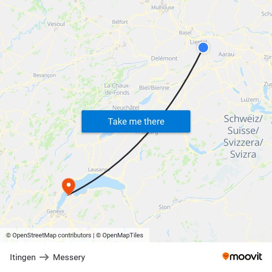 Itingen to Messery map