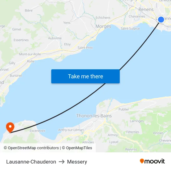 Lausanne-Chauderon to Messery map