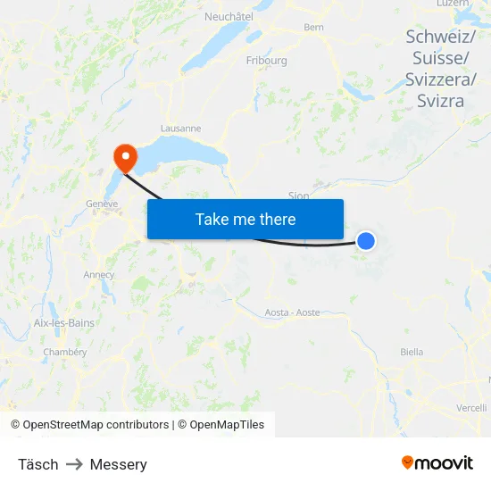 Täsch to Messery map