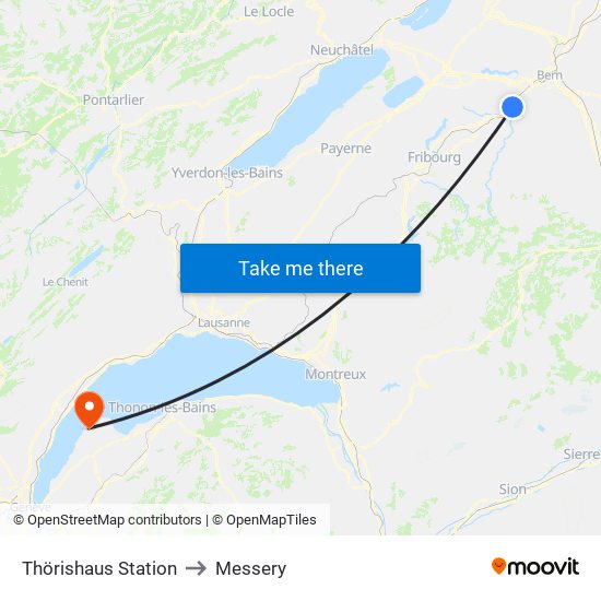 Thörishaus Station to Messery map