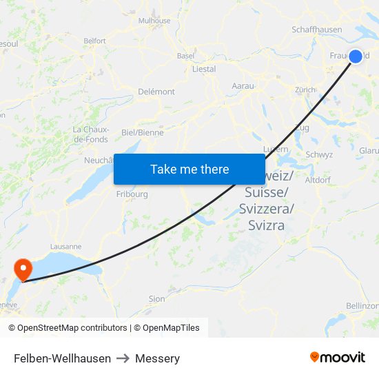 Felben-Wellhausen to Messery map