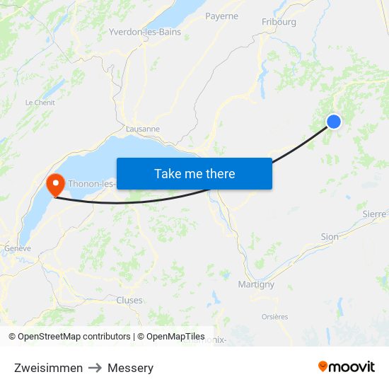 Zweisimmen to Messery map