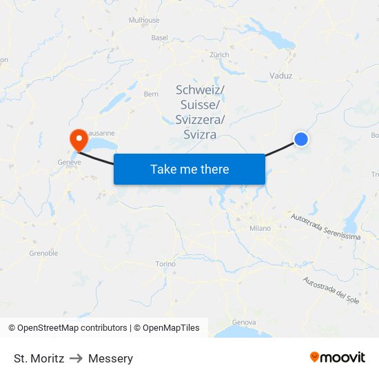 St. Moritz to Messery map