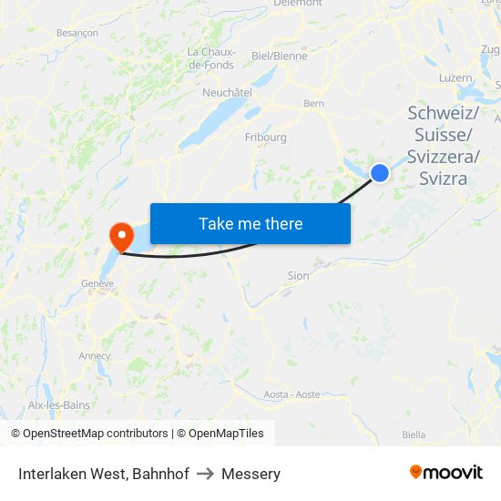 Interlaken West, Bahnhof to Messery map