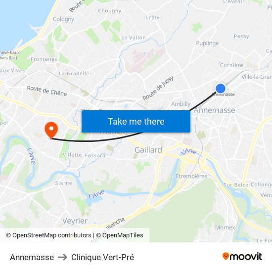 Annemasse to Clinique Vert-Pré map
