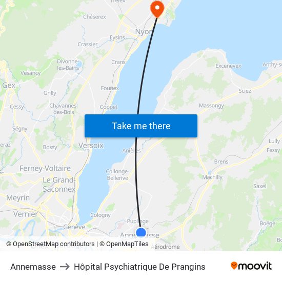 Annemasse to Hôpital Psychiatrique De Prangins map