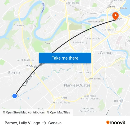 Bernex, Lully Village to Geneva map