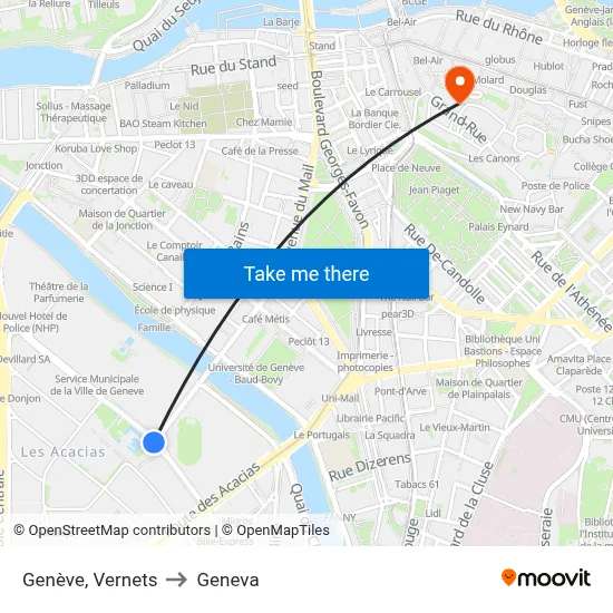 Genève, Vernets to Geneva map