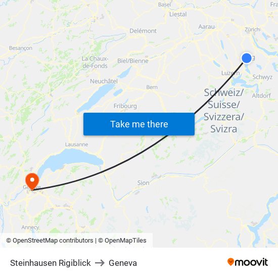 Steinhausen Rigiblick to Geneva map