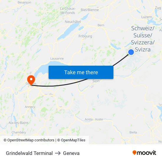 Grindelwald Terminal to Geneva map