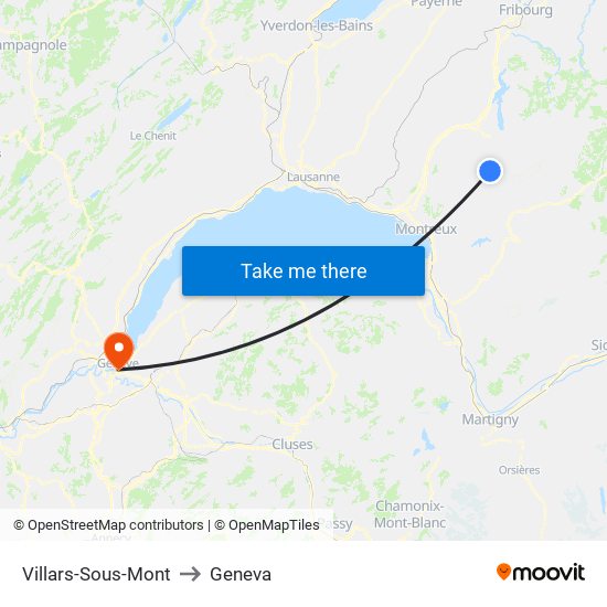Villars-Sous-Mont to Geneva map