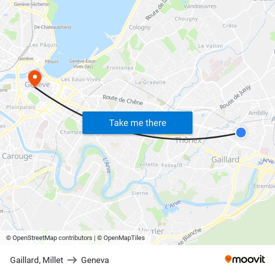 Gaillard, Millet to Geneva map