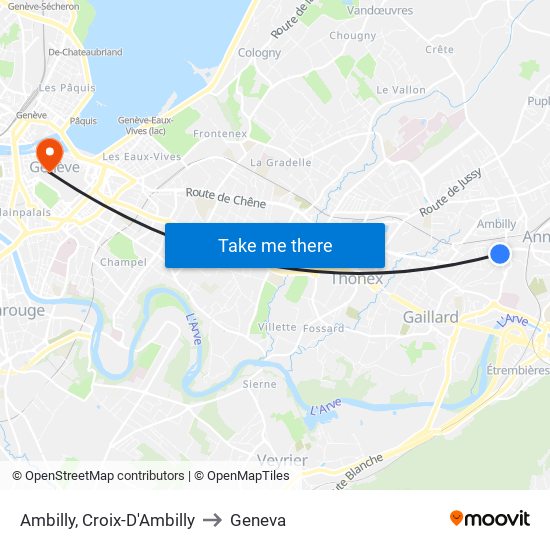 Ambilly, Croix-D'Ambilly to Geneva map