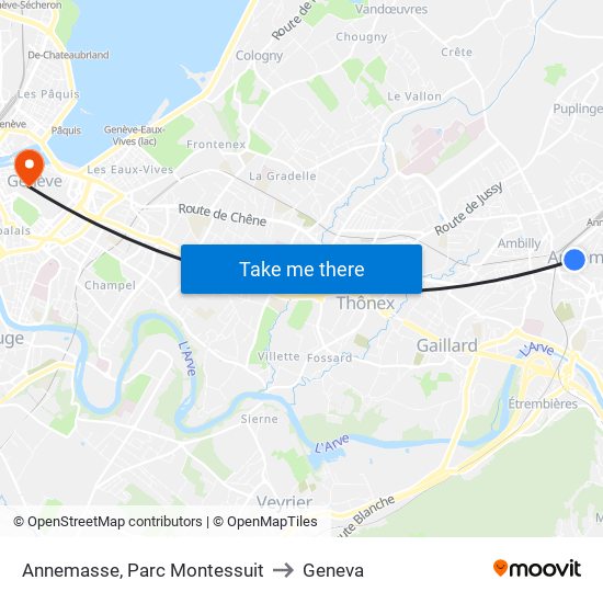 Annemasse, Parc Montessuit to Geneva map