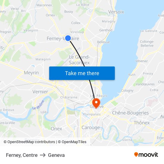 Ferney, Centre to Geneva map