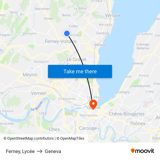 Ferney, Lycée to Geneva map