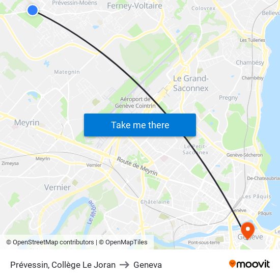 Prévessin, Collège Le Joran to Geneva map