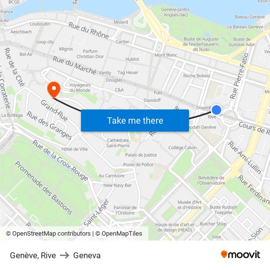 Genève, Rive to Geneva map