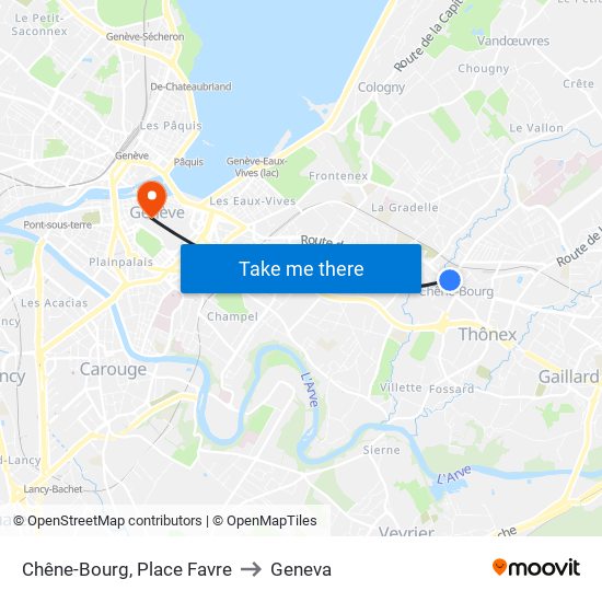 Chêne-Bourg, Place Favre to Geneva map