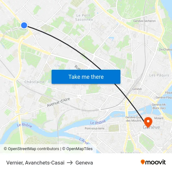 Vernier, Avanchets-Casaï to Geneva map