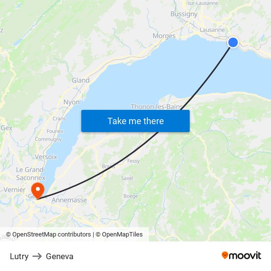 Lutry to Geneva map