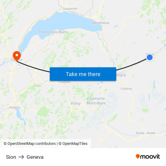 Sion to Geneva map